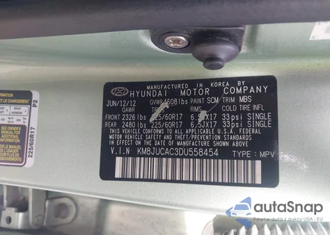 2013 Hyundai Tucson Gls z USA, uszkodzony, nr VIN KM8JUCAC3DU558454